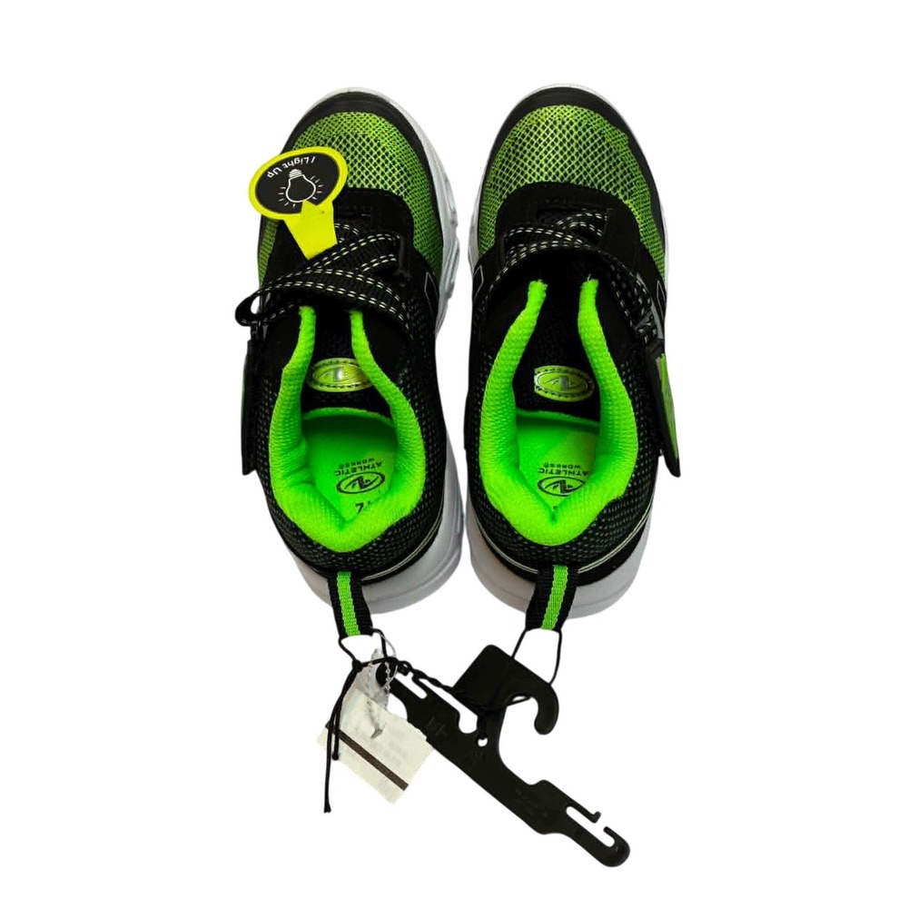 Athletic Works Light Up Sneakers Youth 12 Black Green Active Shoes